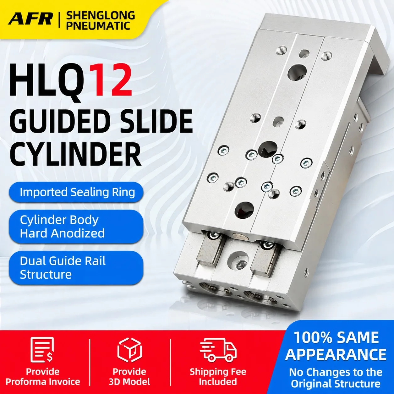 HLQ12X10S 30S 50S 75S Double Rod Guided Slide Cylinder Pneumatic Air Cylinder Dual Linear Guide Rail for Automation HLQ12X100S