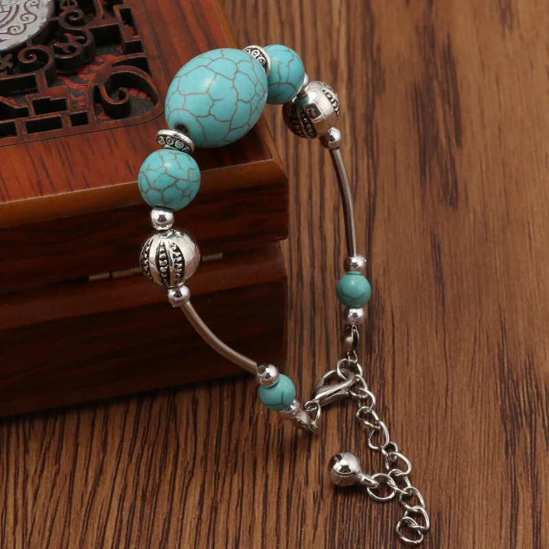 Böhmisches handgefertigtes Armband mit türkisfarbenen Perlen für Frauen und Mädchen, Party- und Festivalschmuck, Geschenke – Detail 4