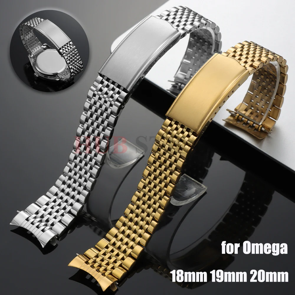 18mm 19mm 20mm Edelstahl-Uhrenarmband mit gebogenem Ende für Omega Seamaster Speedmaster Metallarmband Business-Ersatzarmband