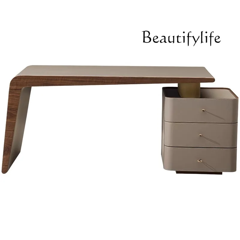 

Modern designer saddle leather solid wood rotating desk study Italian living room large long desk home