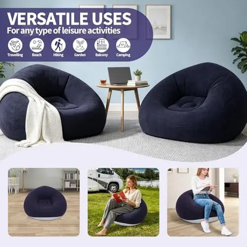 6 Pcs Inflatable Bean Bag Chairs for Adults with Foot Air Pump Blow up Couch Folding Portable Inflatable Couch Lazy
