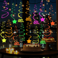 Luminous Birthday Party Swirl hanging Decor Happy Birthday letter Star Garland Streamers Glow in the Dark Neon Party Supplies