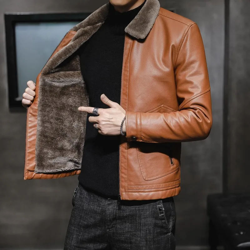 Winter New Fashion Men's Turn-down Collar Long Sleeve Casual Trendy Simple  Basic Faux Leather Jackets Male Clothes Coats Tops - AliExpress 200000343