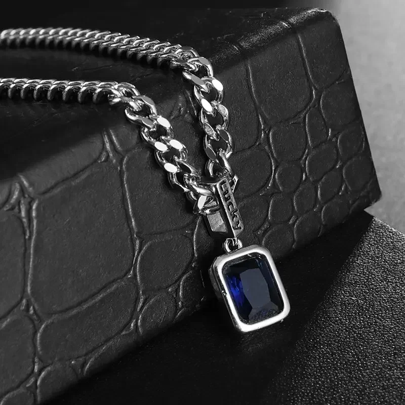 Silver Plated Square Blue Zirconia Bracelet Cuban Type Stainless Steel Bracelet Matching Party Favors Fine Jewelry for Women