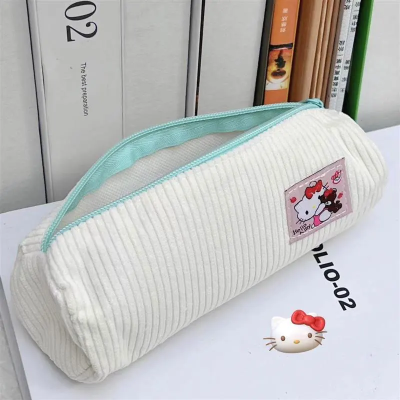 Kawaii Sanrio Hello Kitty Pencil Case Student Cartoon Stationery Large Capacity Corduroy Stationery Storage Bag Pencil Case