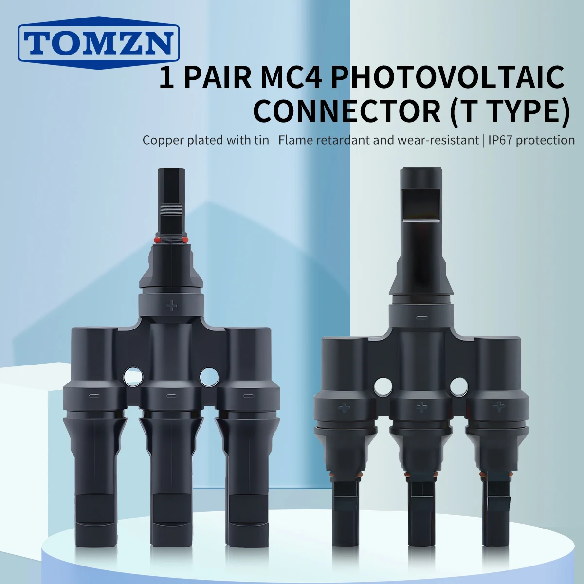 TOMZN T Type PV Solar Connector 1 Input 3 Output 1000V 32A Waterproof IP67 Photovoltaic Wire Terminal for Inverter