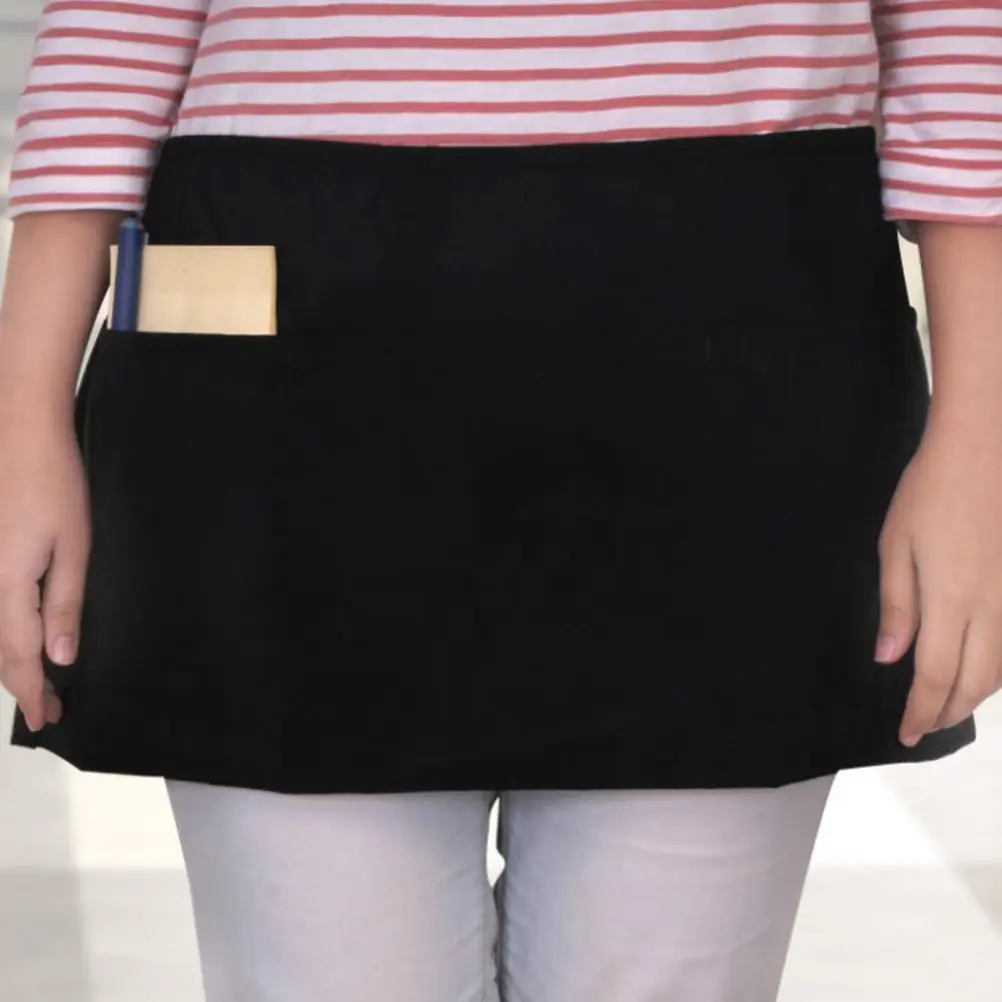 

2Pcs Polyester Cotton Unisex Waist Apron Short Length with Pocket for Chefs Waiters Waitresses Catering Schools Commercial