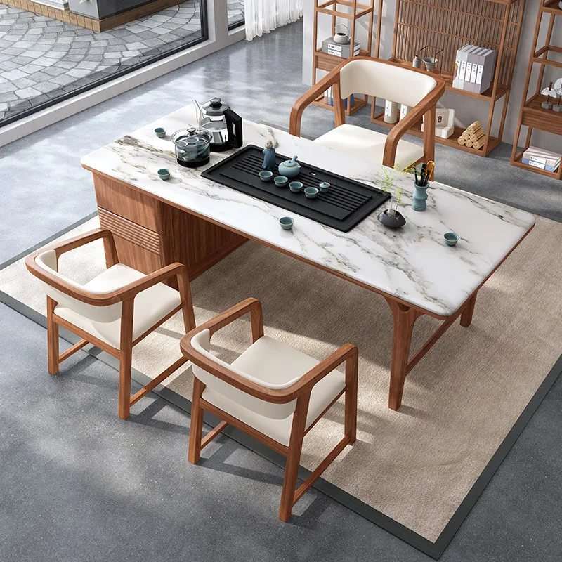 

Rock slab large board tea table tea table new Chinese style coffee table tea integrated new microcrystalline solid wood balcony