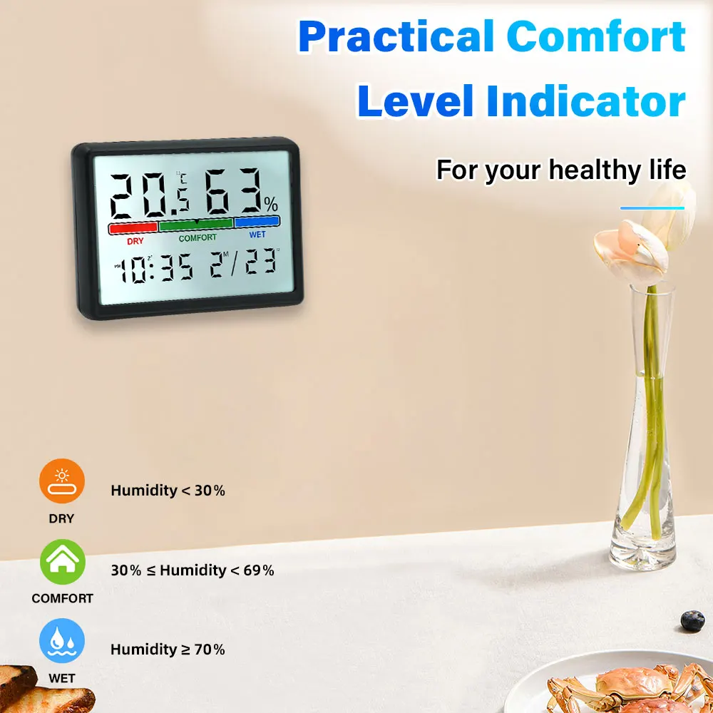 Professional Grade Indoor Temperature Humidity Meter with LCD Display - Digital Thermometer Hygrometer for Home Weather Station
