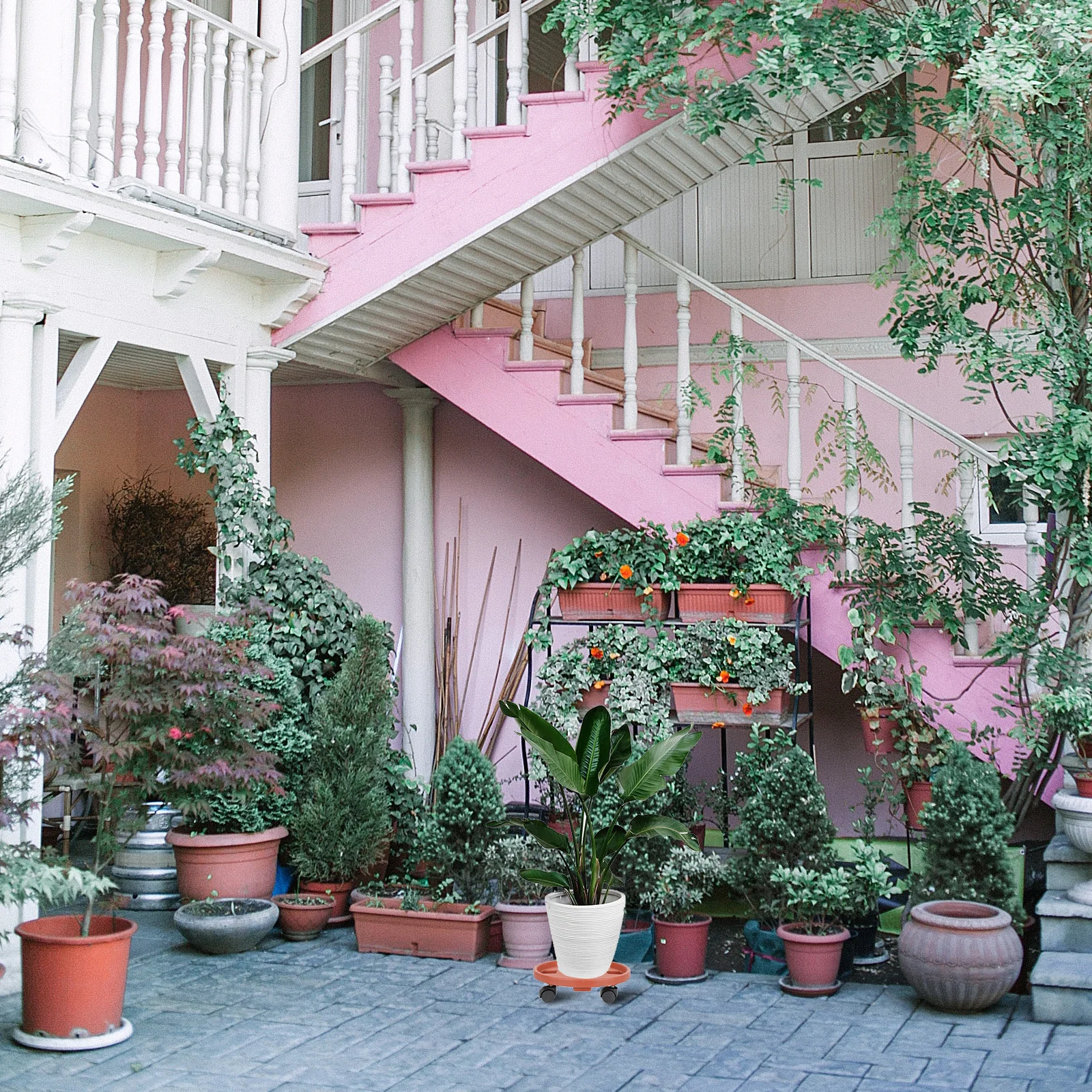 

2pcs Round Flowerpot Tray With Wheels Plastic Planter Stand For Balcony Garden Moveable Plant Pot Holder Outdoor Indoor Use