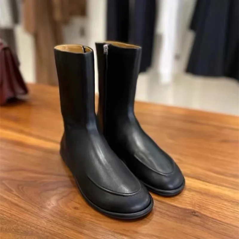 Women Casual Comfort Flat Short Ankle Boots Retro British Aesthetic Slimming Black Booties with Side Zipper Daily Walking Shoes
