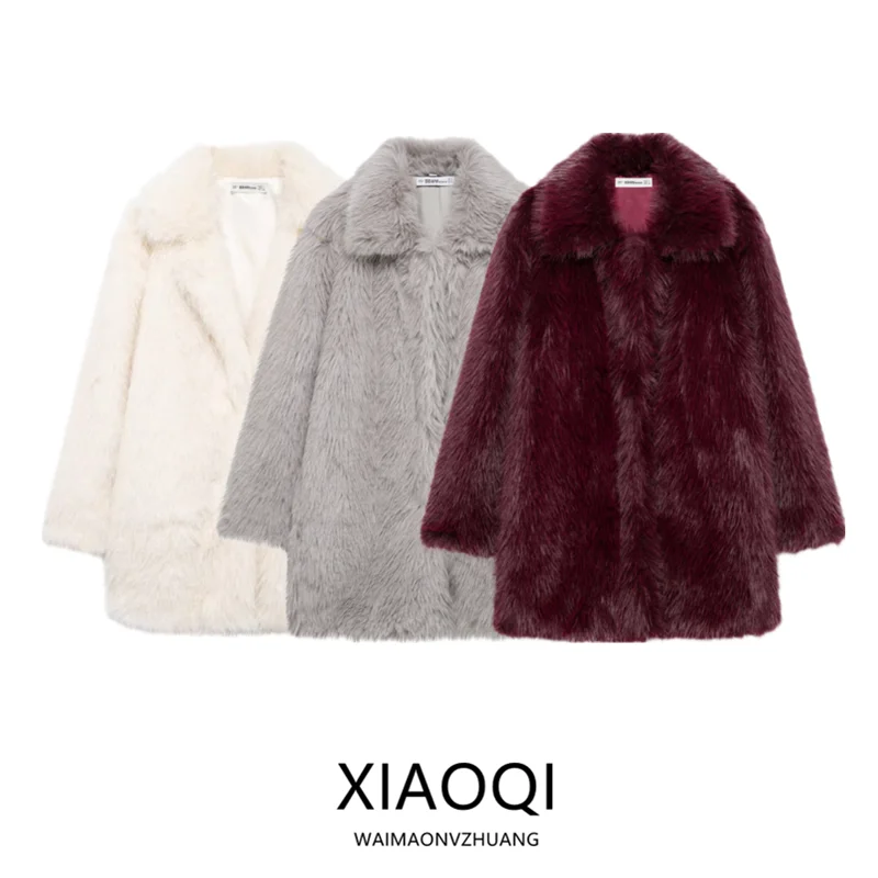 Winter 2024 Vielseitiger Damenmantel mit Kunstfell-Effekt, Jacke mit lockerer Passform, 00 % anderes Material, lässige Faion-Oberbekleidung