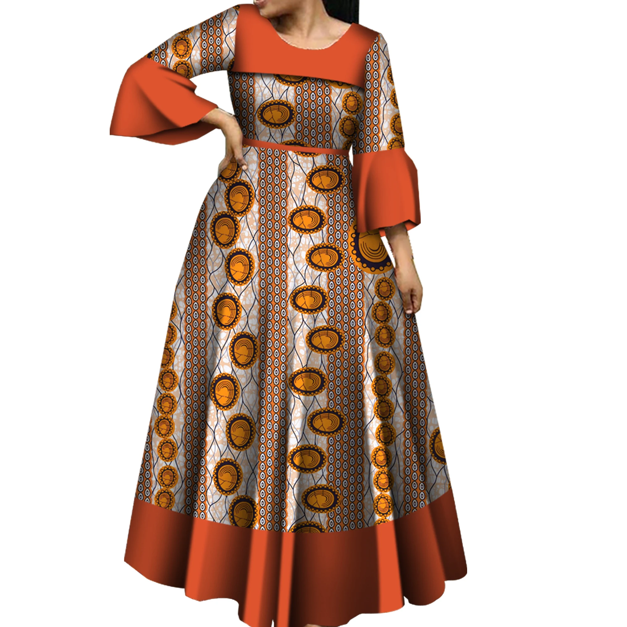 

African Dresses for Women Lotus Leaf Sleeves Dress Abaya for Woman African Print for Daily Party Wy5600