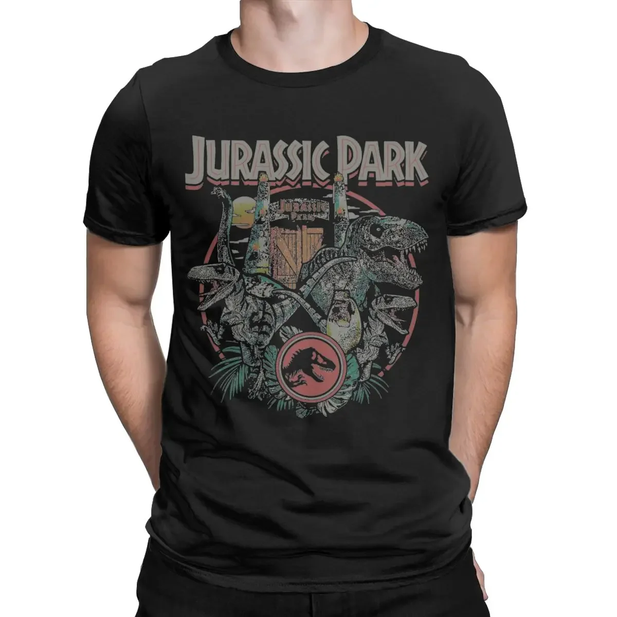 Jurassics Parks Dinosaur Attack Isla Nublar Circle Men T Shirts Unique Tee Shirt Short Sleeve T-Shirt 100% Cotton Printing Tops