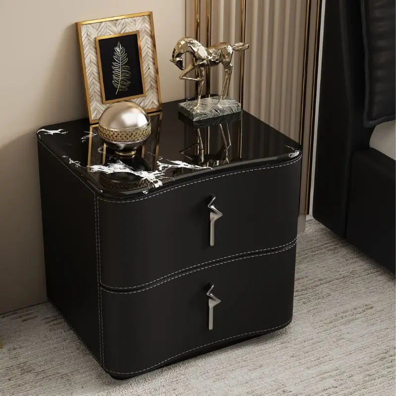Solid wood nightstand, saddle leather, 2026 new model, small bedside storage cabinet for bedrooms