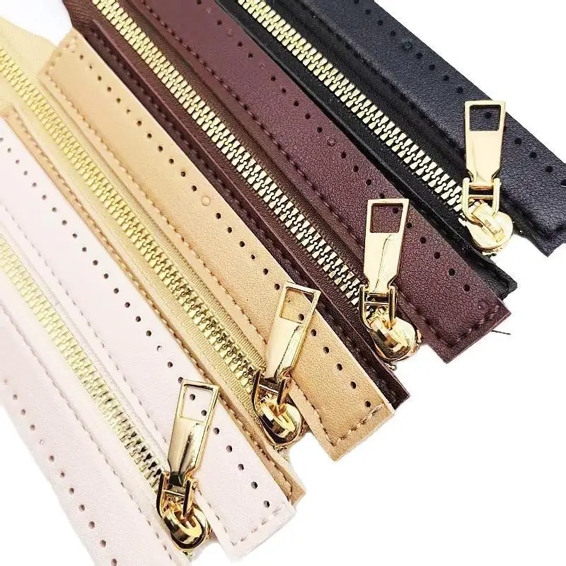 15cm Gold Tone Metal Zippers 5cm Wide PU Close-end Rustproof for Handbag Leather Bag DIY Sewing Repair Replacement Parts