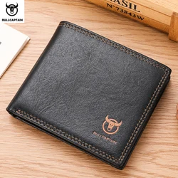BULLCAPTAN Genuine Leather Men's Wallet RFID Function Fashion Men's Card Clip Wallet Latest Gift Box Men's Business Wallet QB032