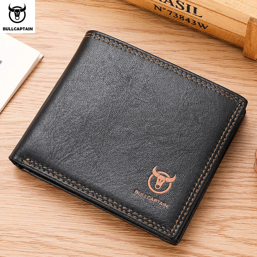 BULLCAPTAN Genuine Leather Men's Wallet RFID Function Fashion Men's Card Clip Wallet Latest Gift Box Men's Business Wallet QB032