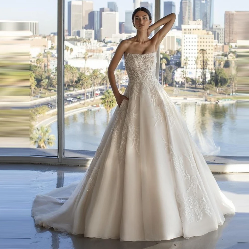Fascinating Women A-Line Wedding Dresses Sweetheart Collar Bridal Gowns Princess Engagement Banquet Robes De Mariee Customized