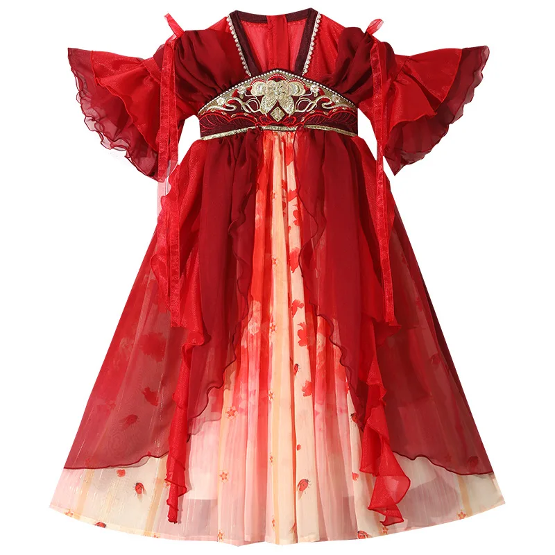 Ancient Chinese Traditional Hanfu Costume Children Kids Fairy Dress Folk Dance Performance Clothing Party Dress Girls Cosplay - view 6