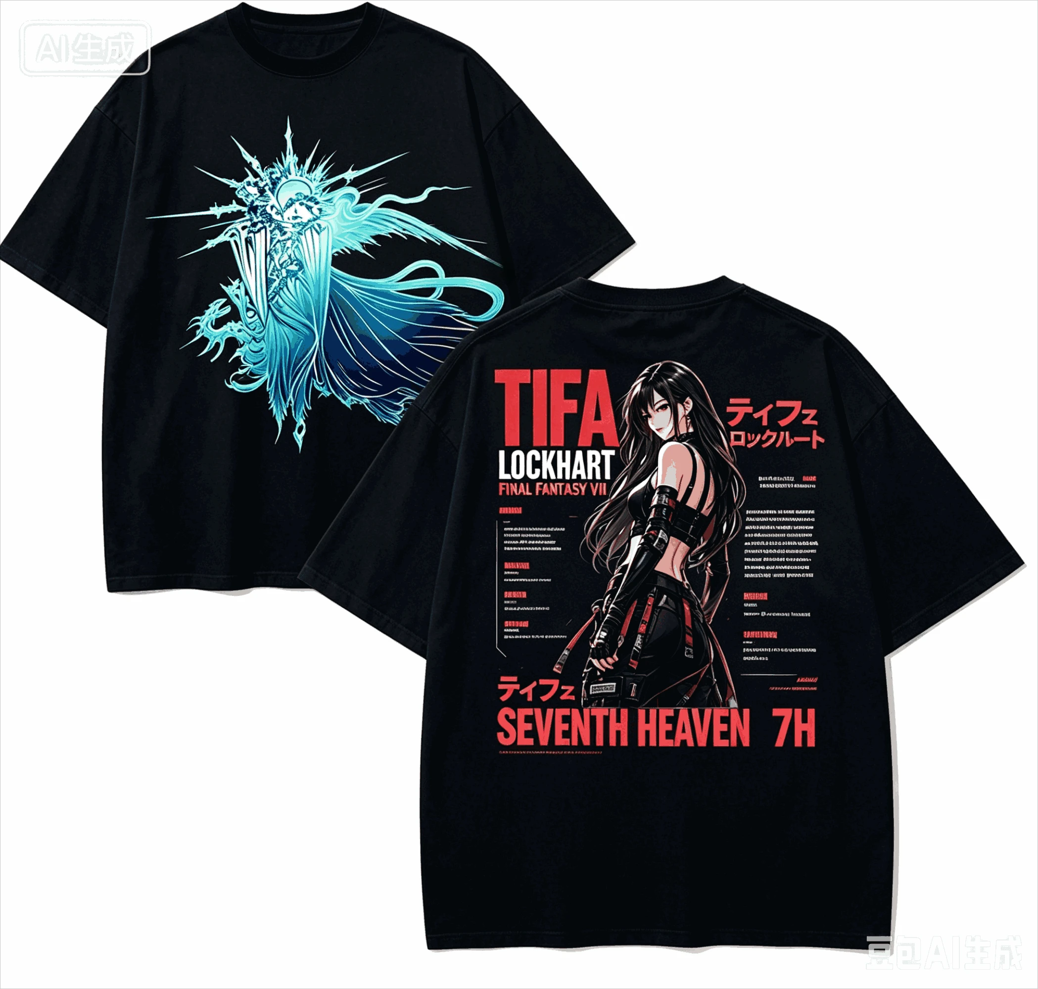 2026 Final Fantasy Tifa Front Back Printed T‑shirt, Pure Cotton, Harajuku Streetwear, Unisex Casual Tee for Game Lovers Fans view 3