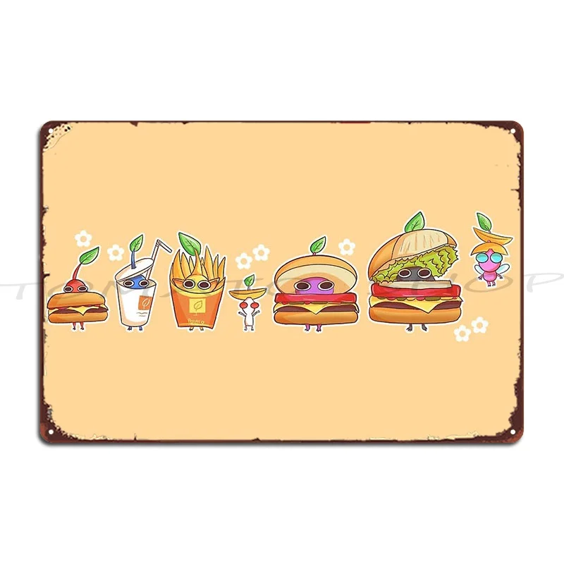 Burger Pikmin Metal Plaque Living Room Wall Decor Mural Wall Decor Print Tin Sign Poster