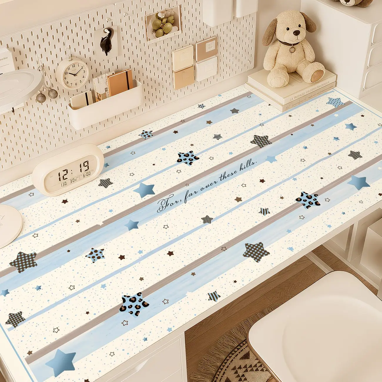 Y2K Korean INS Style Girl Star Grid Leather Desk Pad Protector Mouse Pad Office Desk Mat Waterproof Non-Slip PU Desk Blotter Pad