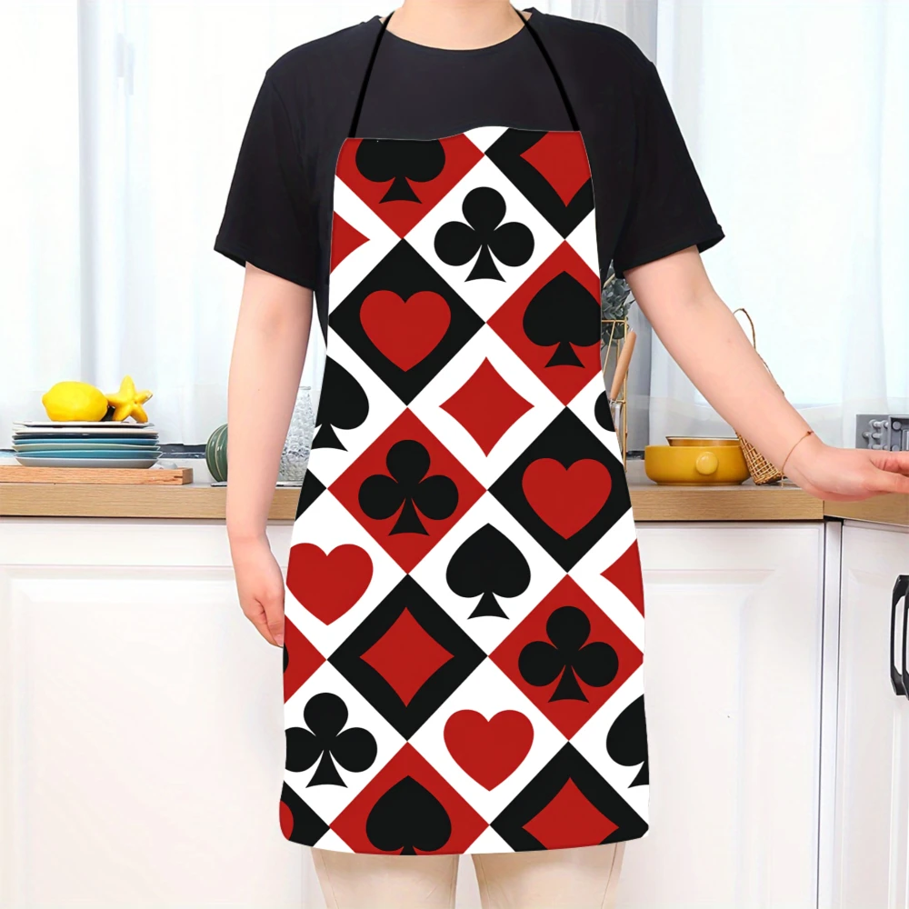 Casino Theme Apron With Playing Card Pattern Red Black And White Design For Cooking Or Party Wear