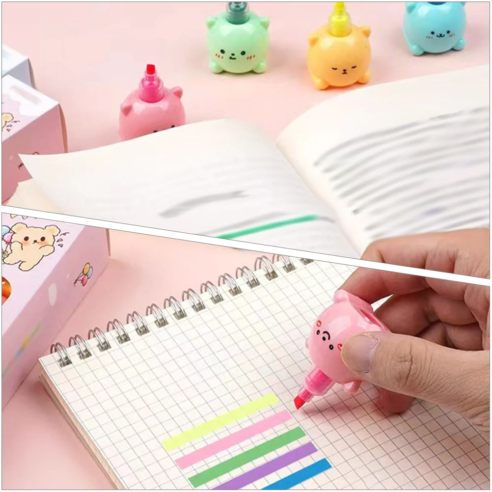 Bear Highlighter School Book Marker ปากกาทําเครื่องหมายขนาดกะทัดรัด Stackable Markers Scrapbook Highlighters Blocks แบบพกพา