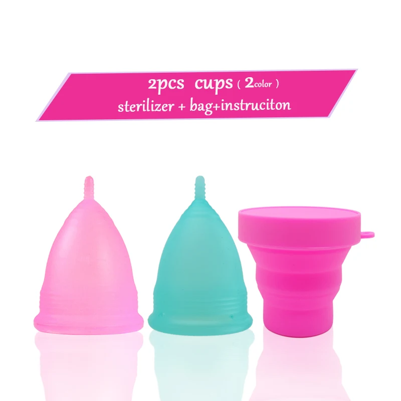 2Pcs Silicone Menstrual Cups Reusable Menstrual Collector Female Vaginal Menstruation Disc Sterilizer Plastic Folding Cup