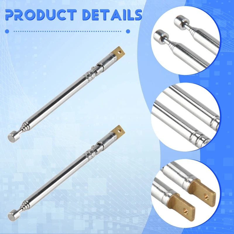 A15R -2PCS Replacement 25.4Cm 10Inch 5 Sections Telescopic Antenna Aerial For Radio TV