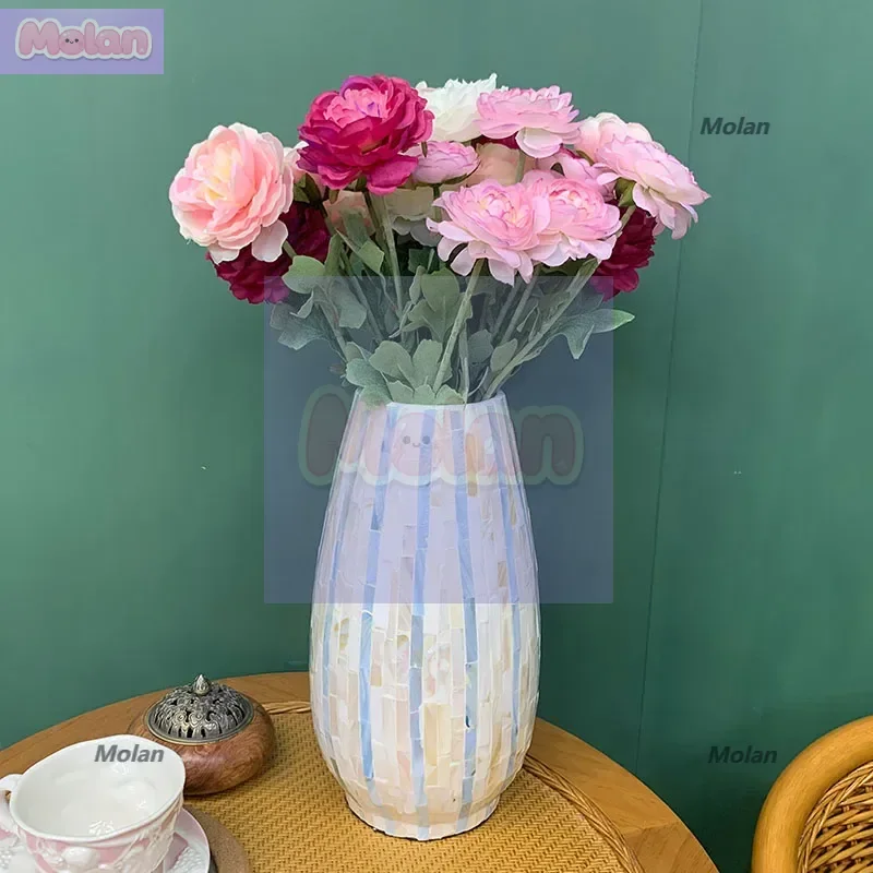 

South East Asia Handicraft Art Water Blues Shell Inlaid Vase Width 15cm Height 30cm Diameter 10cm