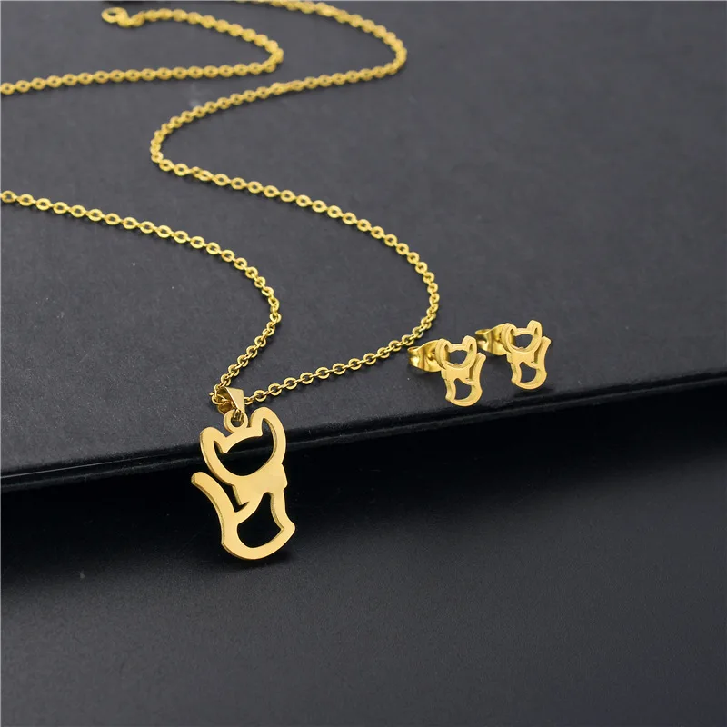 Stainless Steel Snake Jewelry Sets Fashion Women Cute Cat Kitty Monkey Horse Necklaces Earings Set Fashion Steel Pet Gifts
