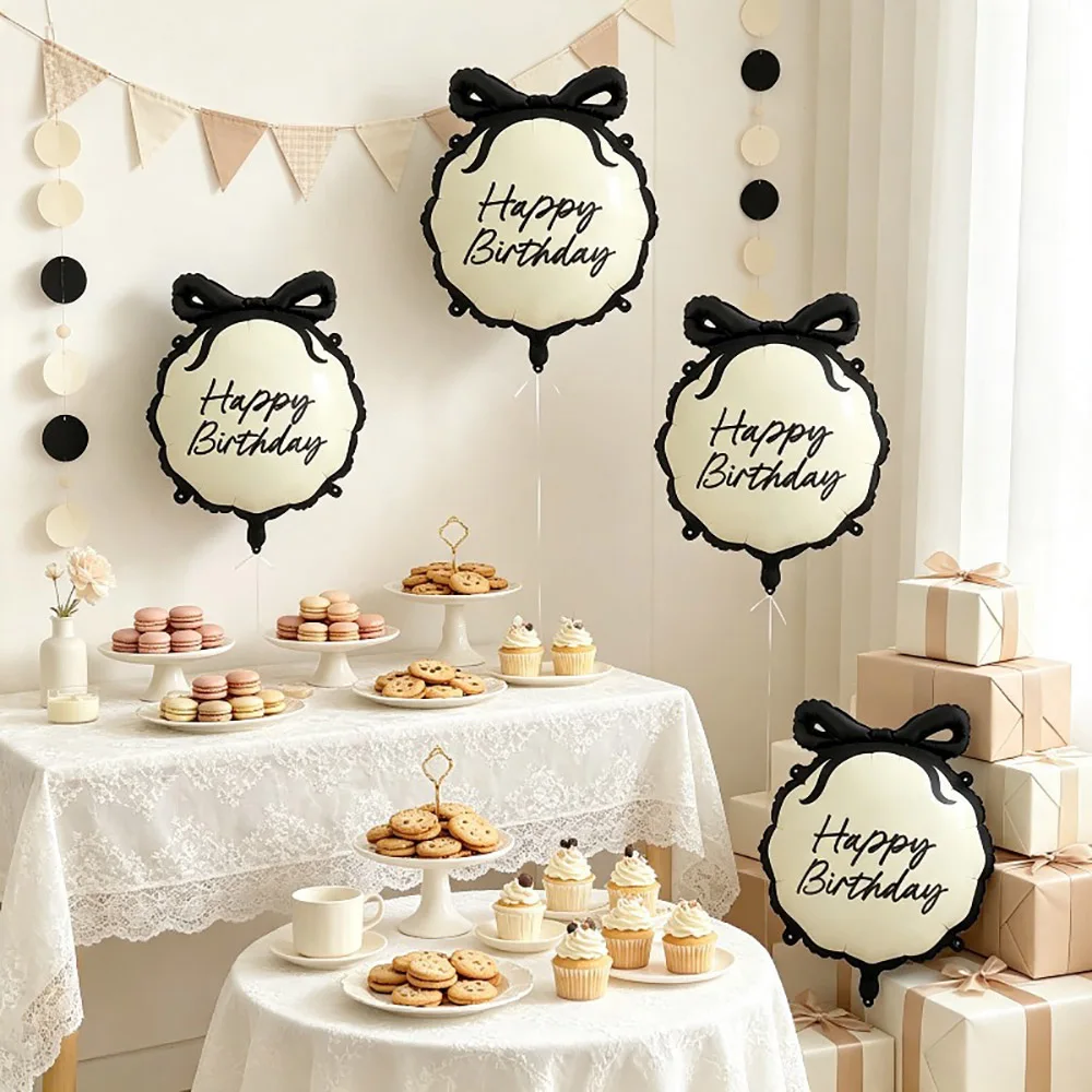 1Set Black and White Bow Birthday Balloons Happy Birthday Princess Girls Birthday Party Decoration Supplies Photo Props