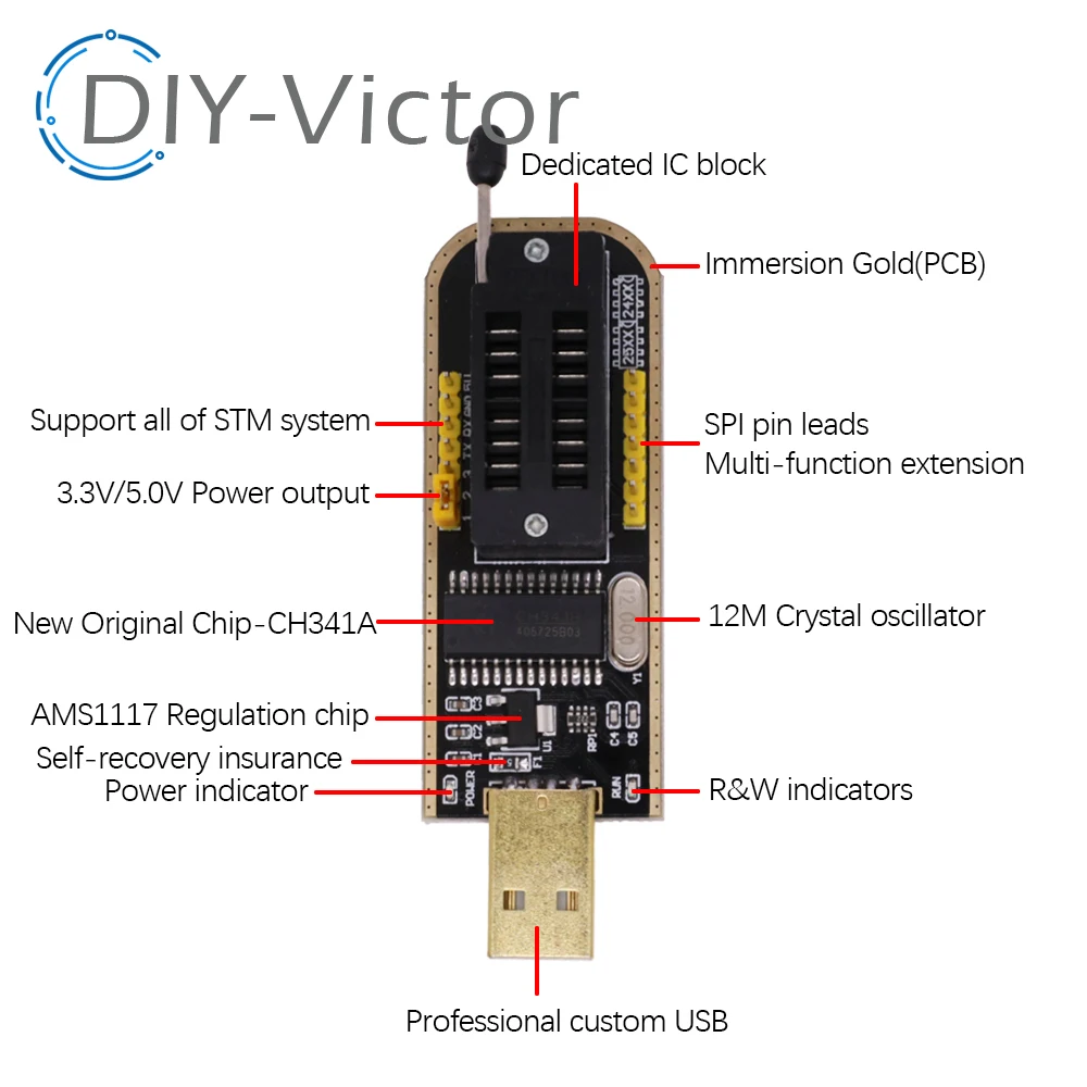 I21 CH341A 24 25 Series EEPROM Flash BIOS USB Programmer Module + SOIC8 SOP8 Test Clip For EEPROM 93CXX / 25CXX / 24CXX DIY KIT