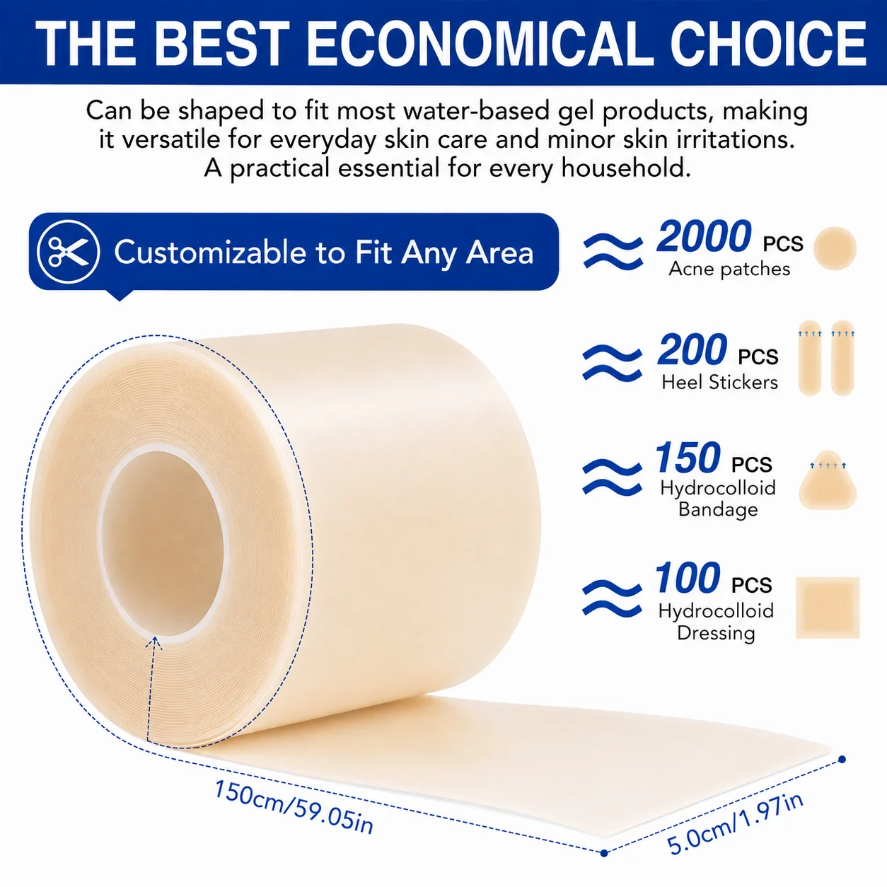 Pimple Patch Artificial Skin Wound Dressing Freely Cuttable Skin-Friendly Adhesive Keep Wound Clean 1 Roll Value Pack.