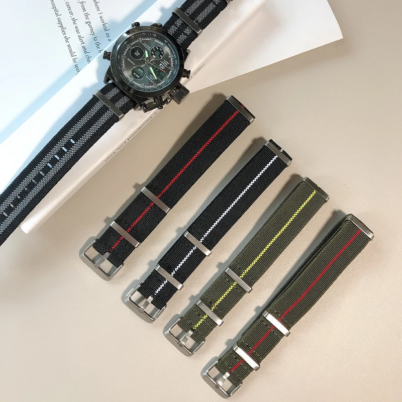 Trendy Brand Nylon Nato Strap Watch Elastic Belt French Troops Parachute Bag Watchband 18mm 20mm 22mm Military Wristwatch