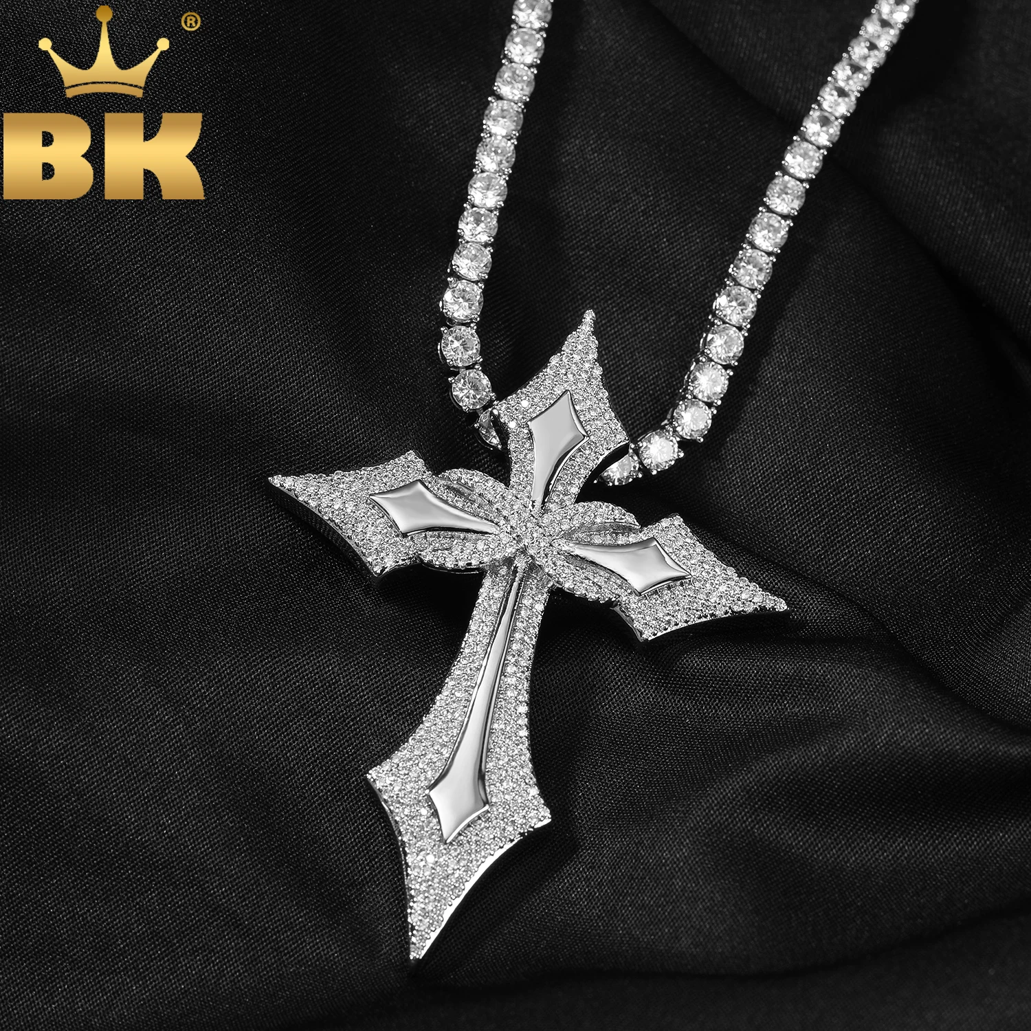 

THE BLING KING Sharp Cross Pendant Full Iced Out Bling Cubic Zirconia Multi Layer Necklace Luxury Hiphop Jewelry For Men Women