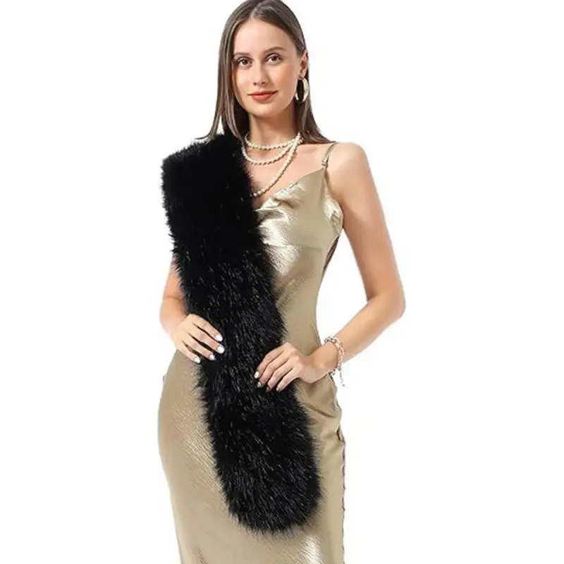652F Eye Catching Artificial Furs Wrap Stole Convertible As Scarf Or Shoulder Covering Soft Collar Shrug Winter Essential