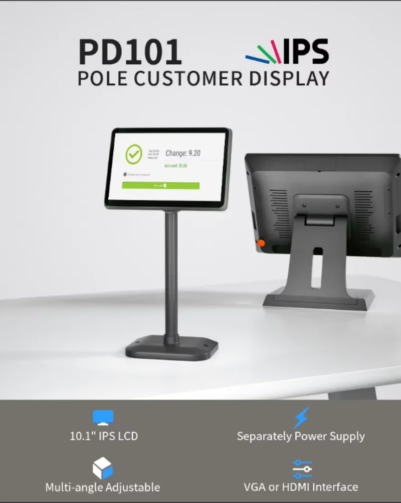 

10.1-inch IPS Pole Monitor POS System Customer Display Computer Second Screen Desktop pole-mounted customer display cash registe