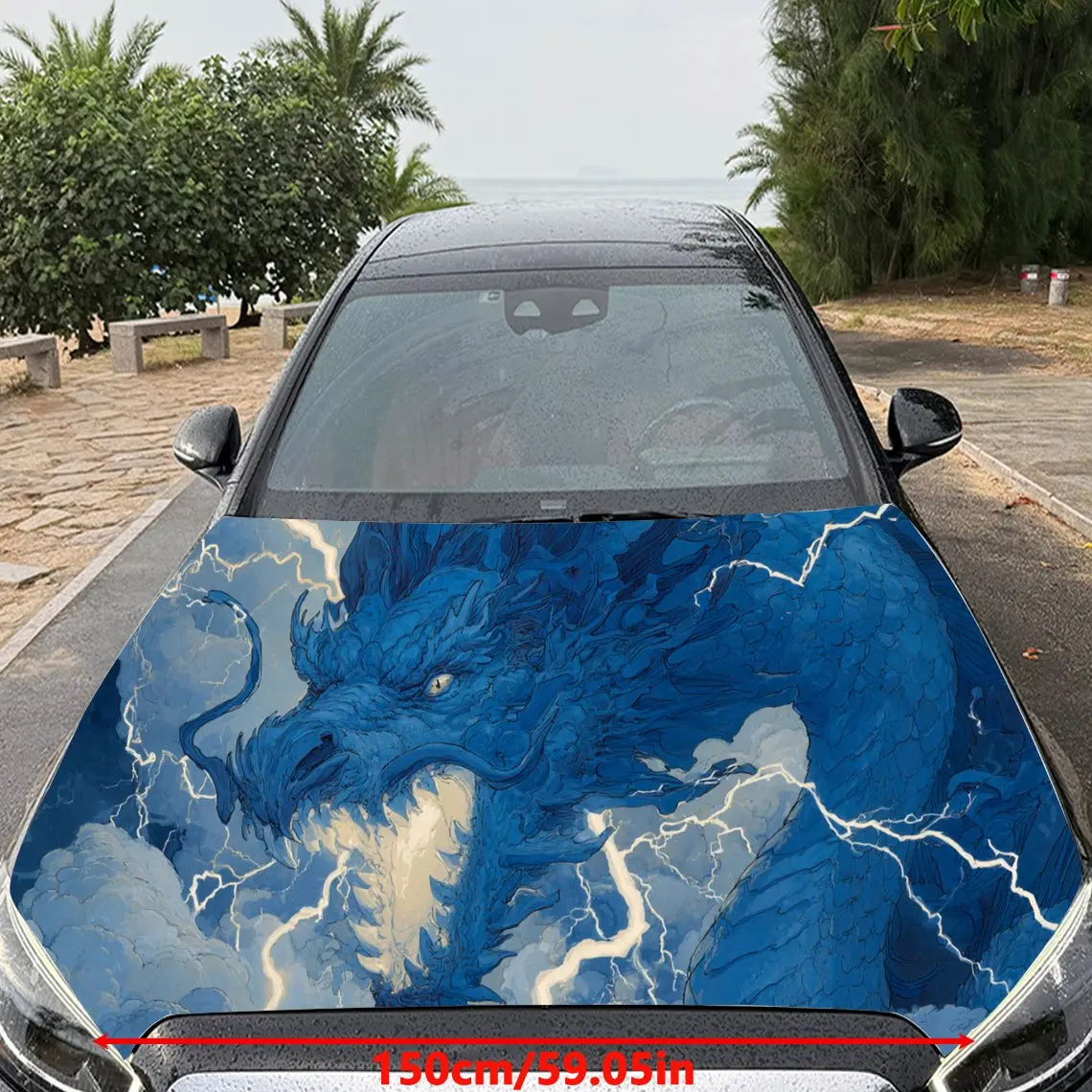 Powerful Blue Lightning Dragon Car Hood Stickers - Self-Adhesive, Waterproof and Durable Vinyl Wrap, Decorate And Protect Your C