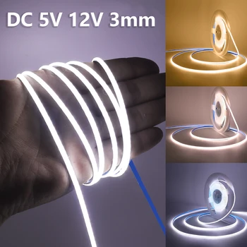 סטריפ LED COB דק במיוחד במתח 5V 12V 320LEDs/m צפיפות גבוהה סרט ליניארי גמיש לבן חם אדום ירוק כחול וורוד