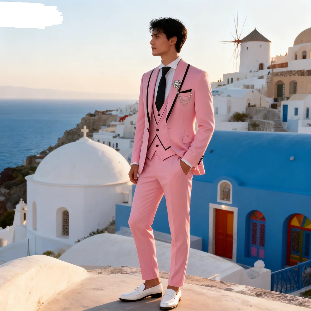 

Men's Solid Slim Fit 3-Piece Business Suit Set with Blazer Vest And Pants for Wedding Party Luxury Fashion Tuxedo