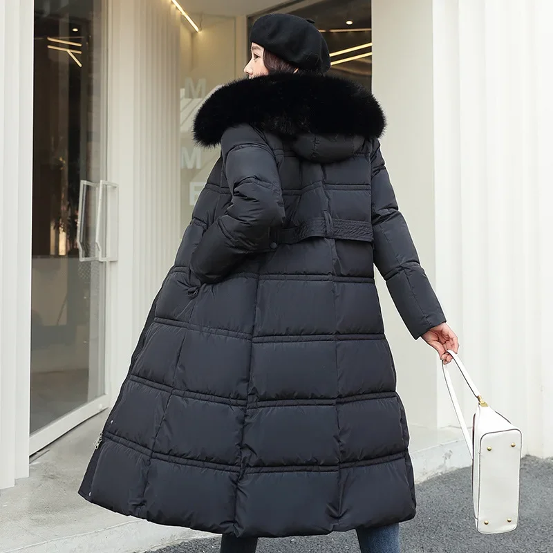 Long Parker Coat Jacket 2022 Women Autumn Winter Thick Warm Coats Woven Block Trend Hooded White Black Korean Coat Parkas