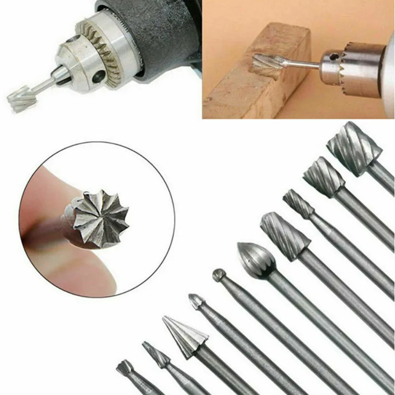 3mm Handle High-Speed Steel Woodworking Rotary File Set, Single Slot Milling Cutter, Wood Carving Small Rotary File