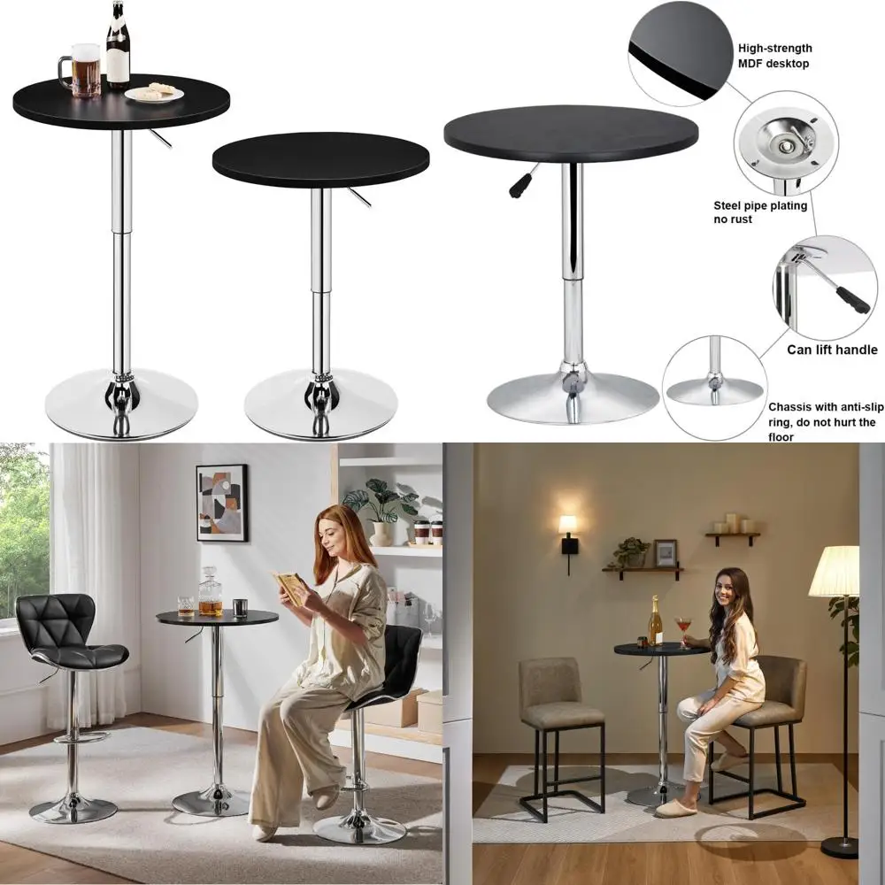 현대적인 원형 회전 바 테이블 세트, 2인용 조절 가능한 펍 높이 카페 테이블