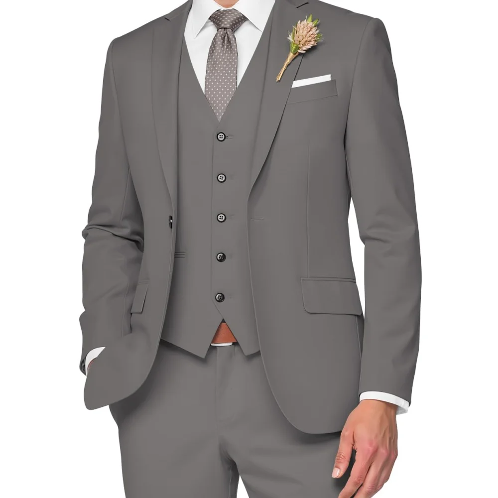 Men's Formal Wedding Ternos High-End Slim Fit 3-Piece Business Casual Suit for Dance Party Smok