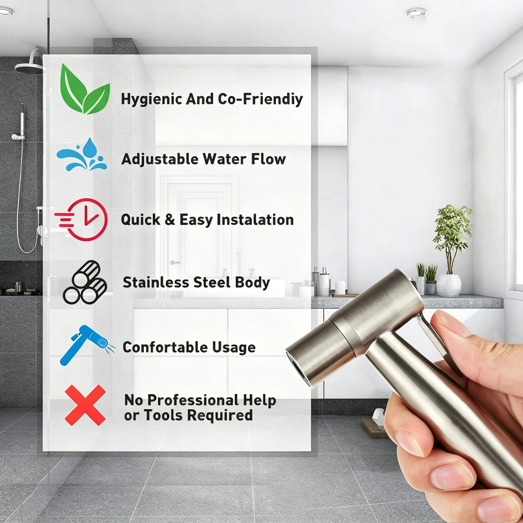 Badezimmer Edelstahl-Handbrause für Toiletten-Bidet, Gebürsteter Edelstahl-Handduschkopf – Detail 9