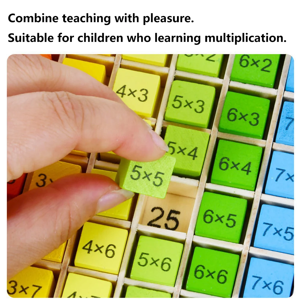 7In X 7In 몬테소리 어린이를위한 교육용 나무 곱셈 테이블 보드, 산술 교육 보조 어린이를위한 수학 장난감