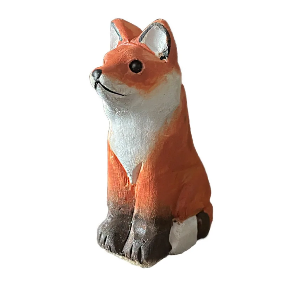 Solid Wood Wooden Fox Figurine Miniature Size Hand Carved Fox Sculpture Realistic Detail Natural Finish Wood Animal Decor